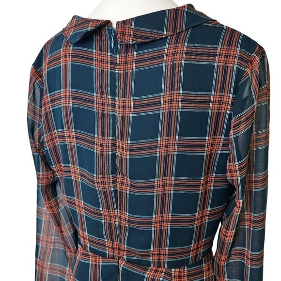 Wild Honey Womens Plaid Tie Front Mini Dress Size Medium Long Sleeve  Sheer - Picture 2 of 9